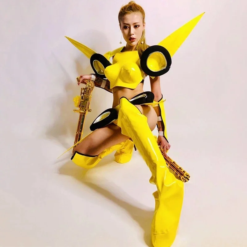 Nightclub show Nightclub Bar Dj Ds Future Stage Costumes Women Cosplay Party Clothes Yellow Warrior Suit Performance wear