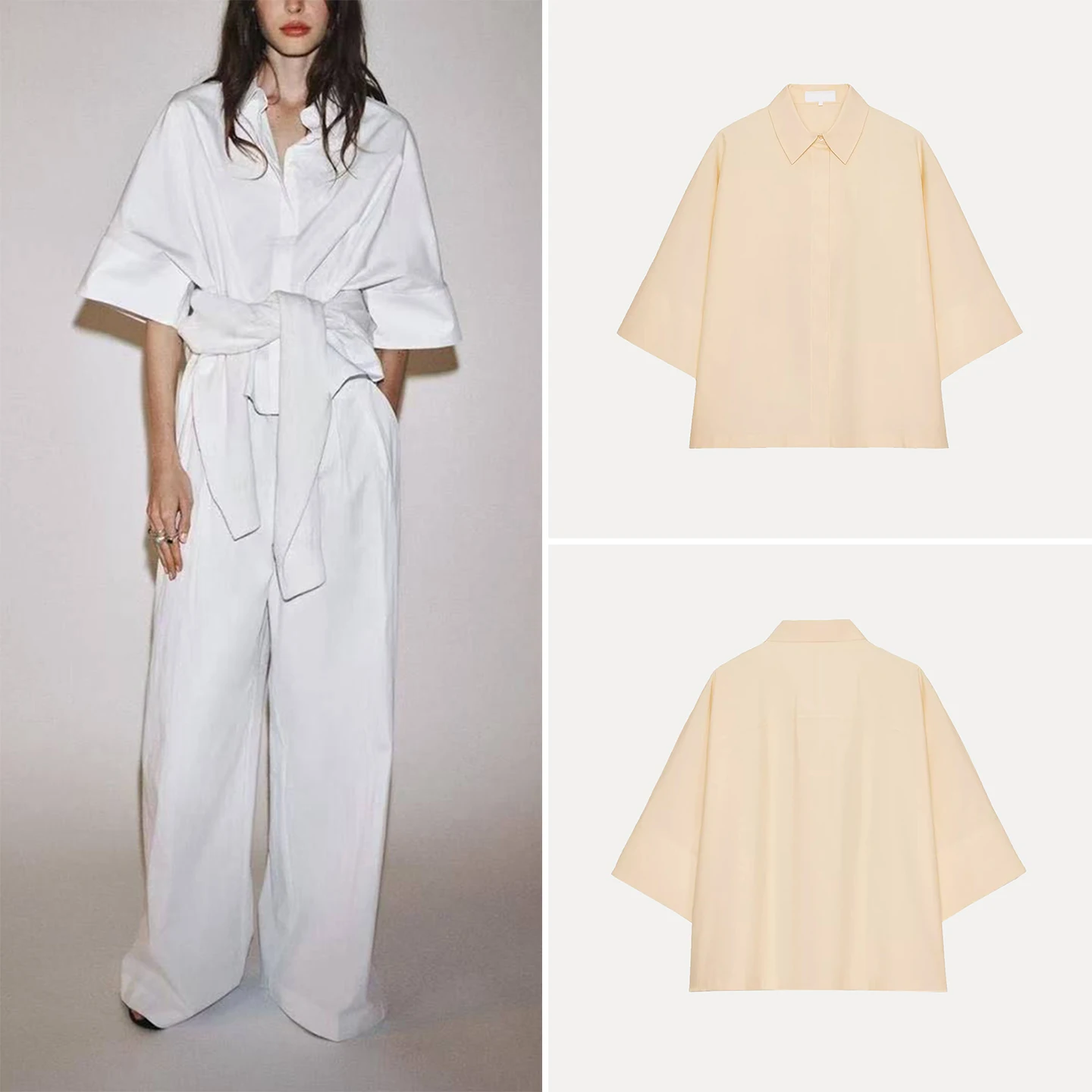 패셔너블한 루즈핏 반팔 여성 셔츠 2025년 가을 신상 캐주얼 폴리에스터 섬유 자다타 브랜드 유럽 스타일 셔츠