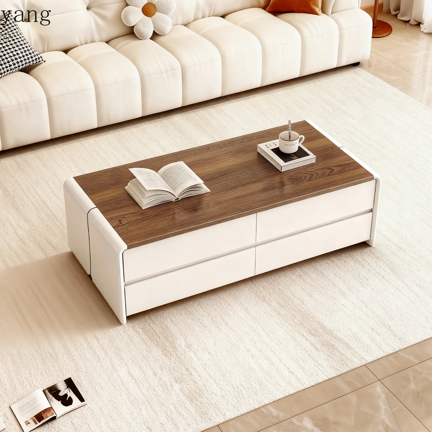 LH Couchtisch aus reinem Massivholz, TV-Schrank-Kombination, moderner, schlichter Boden-TV-Schrank
