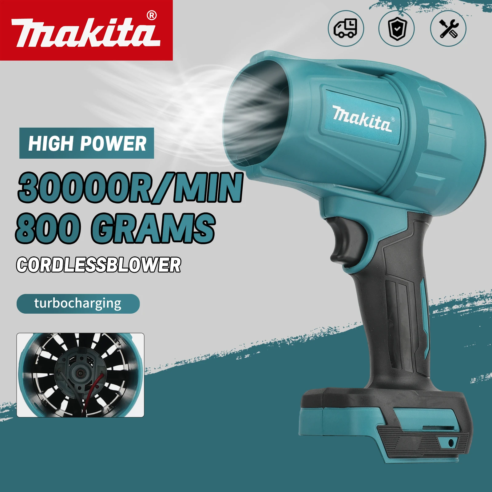 

Аккумуляторная воздуходувка Makita 18В, 30000 об/мин, с регулируемой скоростью, портативная, легкая, для уборки на стройплощадках
