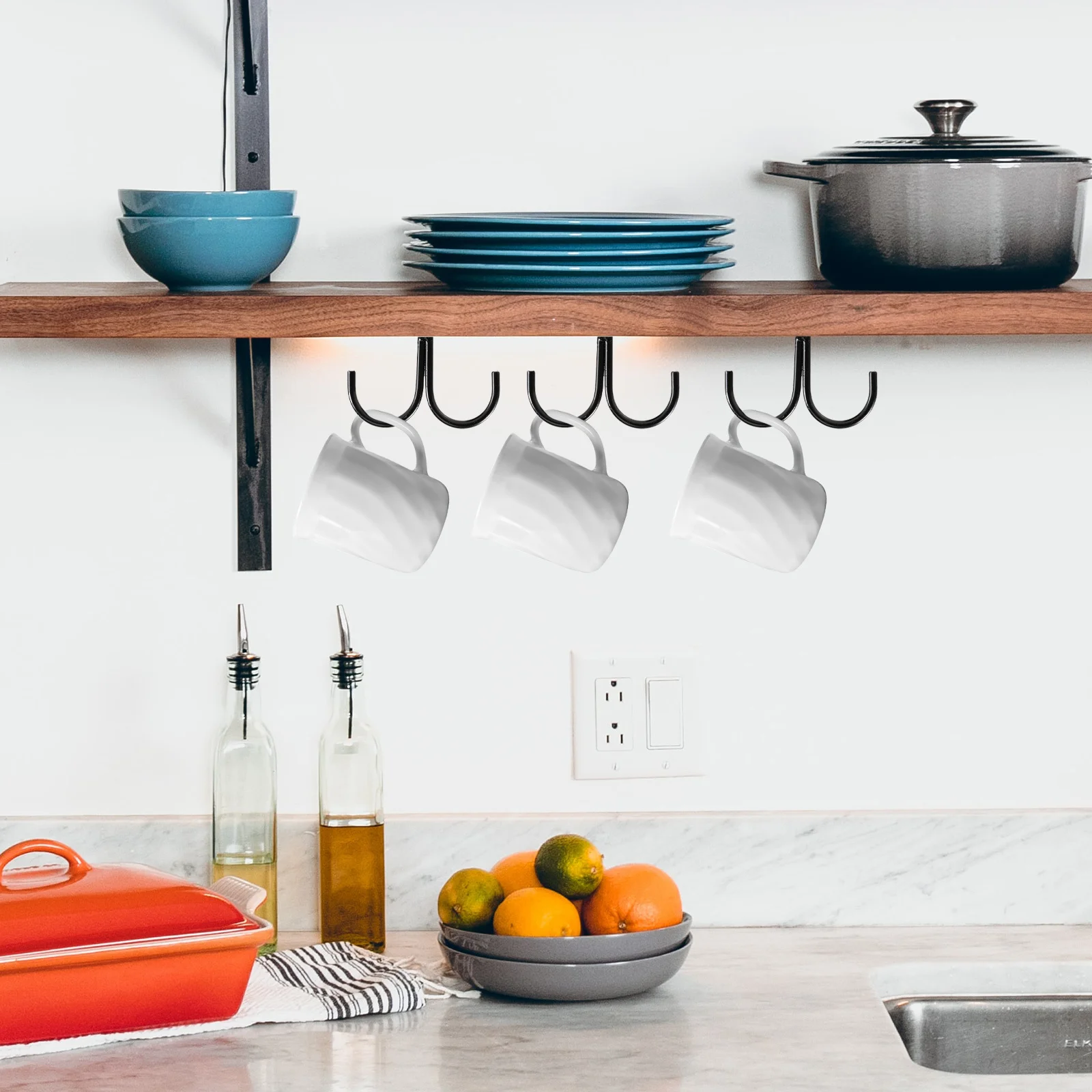 

4pcs Black Kitchen Cup Racks Mug Storage Organizers Under Cabinet Stemware Holders Coffee Cup Drying Hooks Iron Mug Hangers