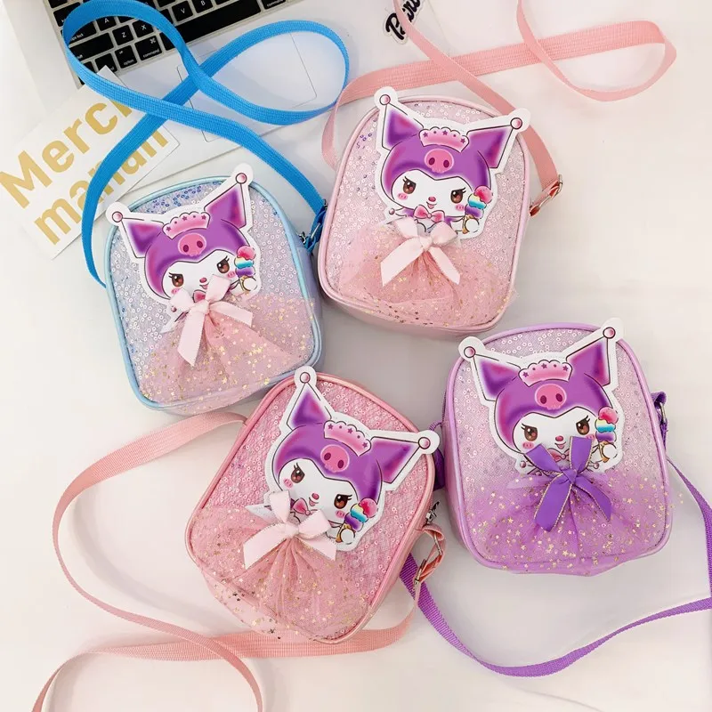 

Sanrio Kulomi's new children's fashion sequined bow shoulder bag girls cartoon cute large capacity out messenger bag