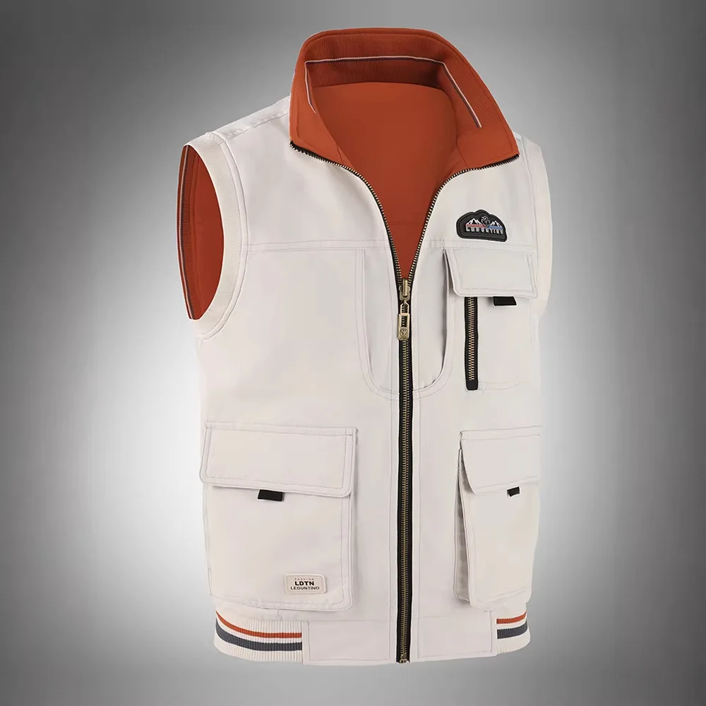 

Men's Spring/Summer Double-Sided Wearable Jacket Multi-Pocket Collared Shirt Loose Stand-Up Collar Casual Large Size Coat