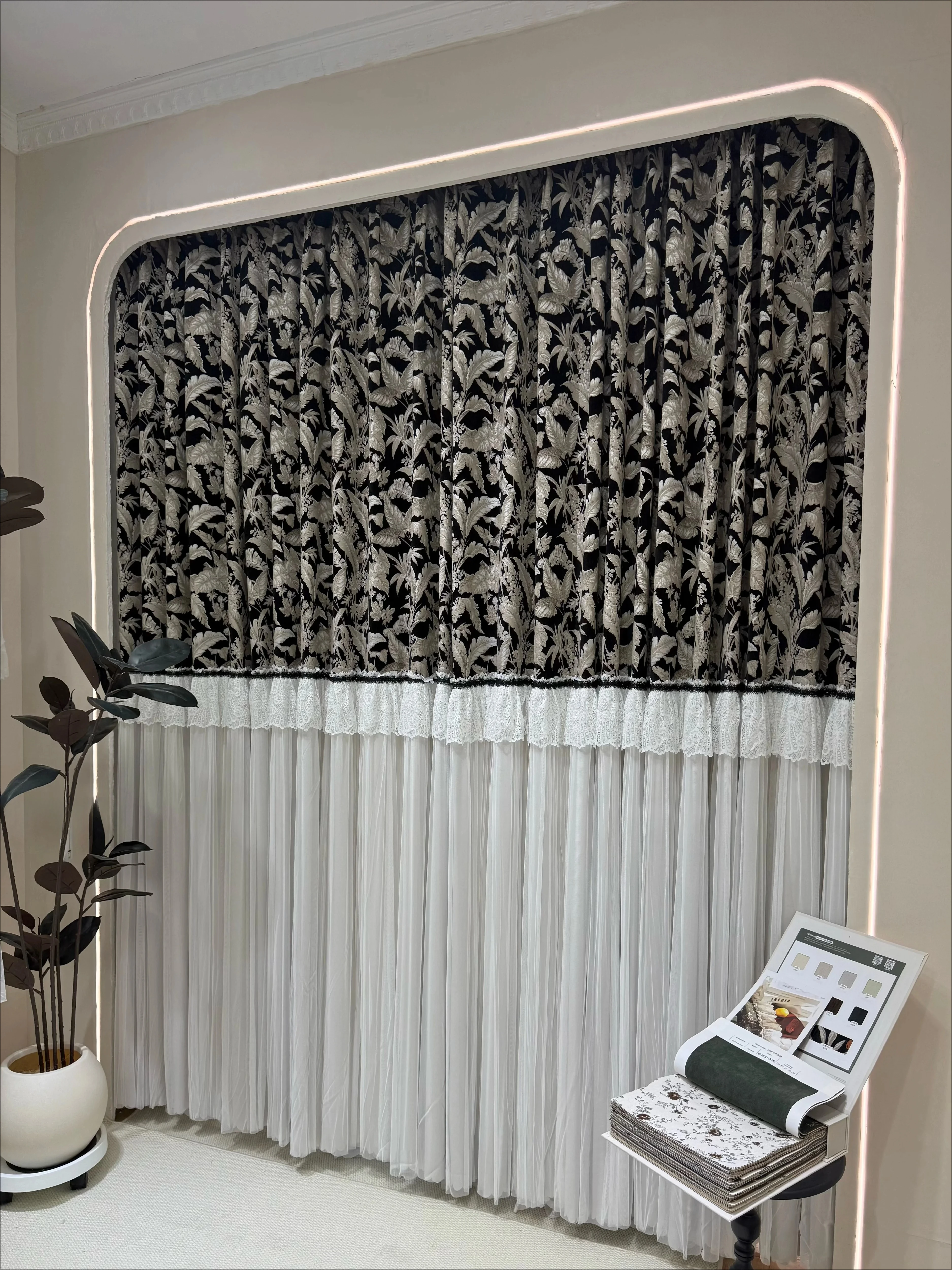 Customized Tropical Rainforest French Jacquard Splicing Retro Chenille Curtains Bedroom Blackout Living Room Floating Curtains