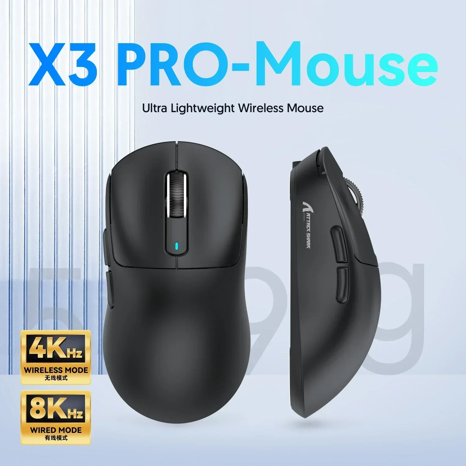 X3 Pro 4K/8K Hz Mouse 59g Superlight BT/2.4G Wired Wireless Mouse PixArt PAW3395 Gaming Sensor 26000 DPI for Win/Xbox/PS/Mac