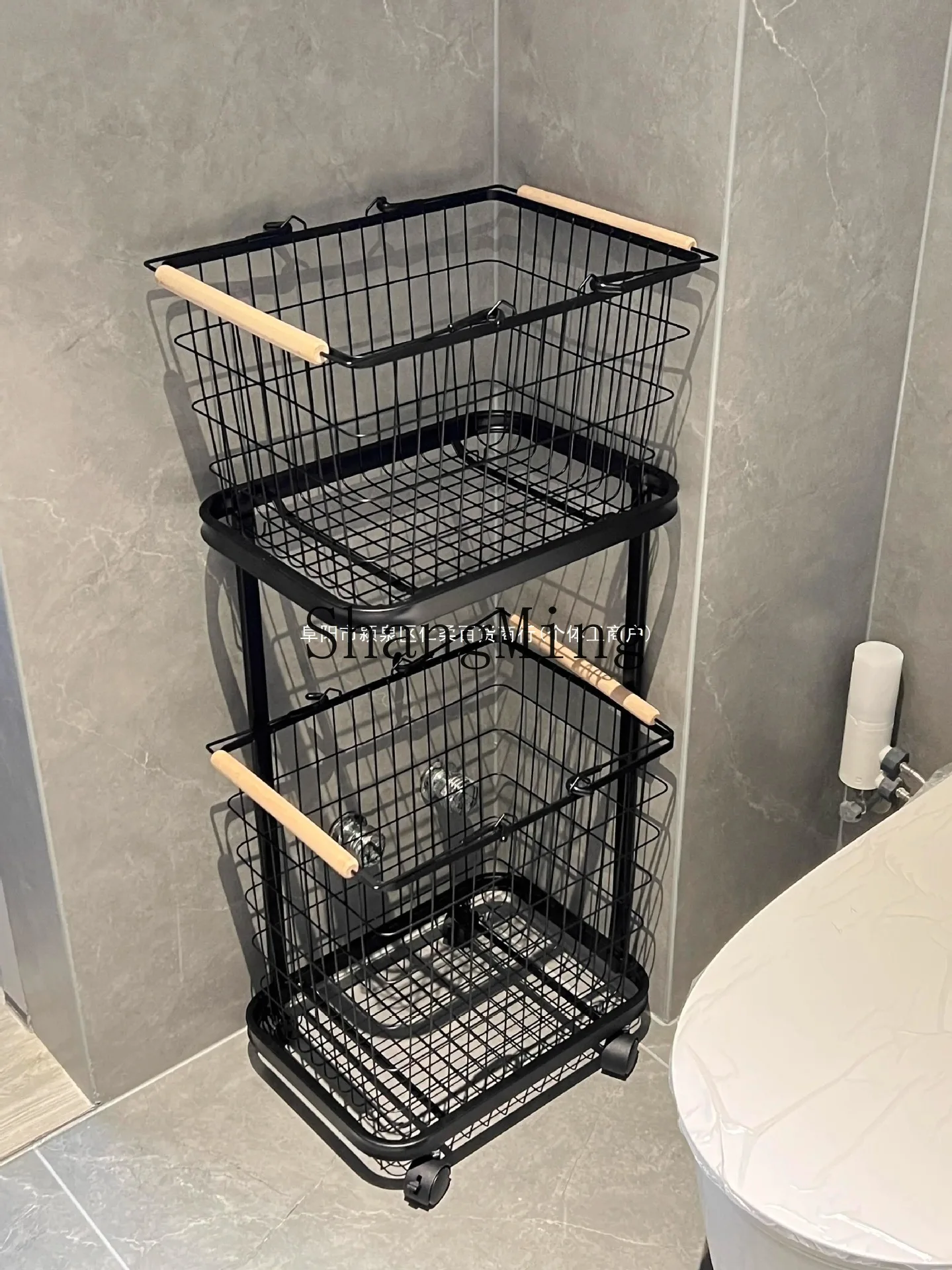 

FG Household Separation Laundry Dirty Basket Multi-layer Storage Basket Wrought Iron Cart Storage Basket