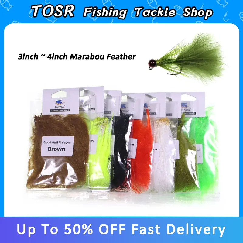 TOSR 50 uds/1 paquete de Material de atado de moscas de plumas de marabú Natural para Bugger lanoso sanguijuela Streamer moscas cebo plantilla de peces señuelos