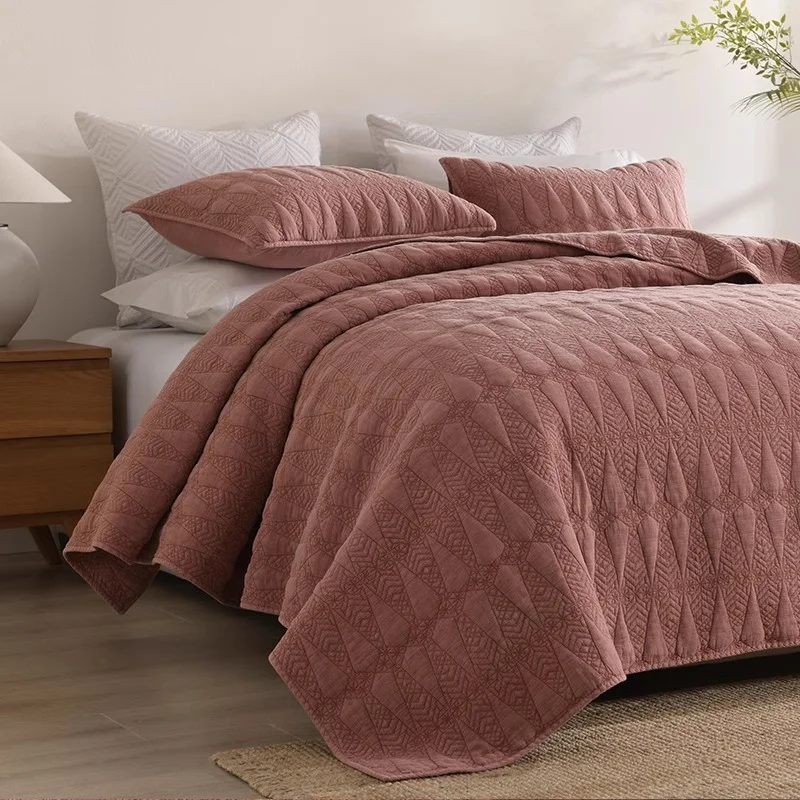 Retro Cotton Quilt Set 3PCS Quilted Bedspread Lightweight Bed Cover Comforter Queen Size Coverlet Blanket for Bed Non-slip Sheet