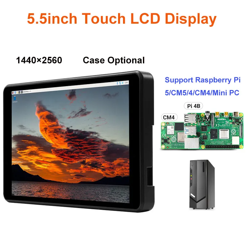 라즈베리 파이 5.5인치 2K 정전식 터치 LCD 디스플레이, HDMI 인터페이스, IPS 터치스크린, 1440×2560 지원 Pi 5/CM5/4/CM4/미니 PC