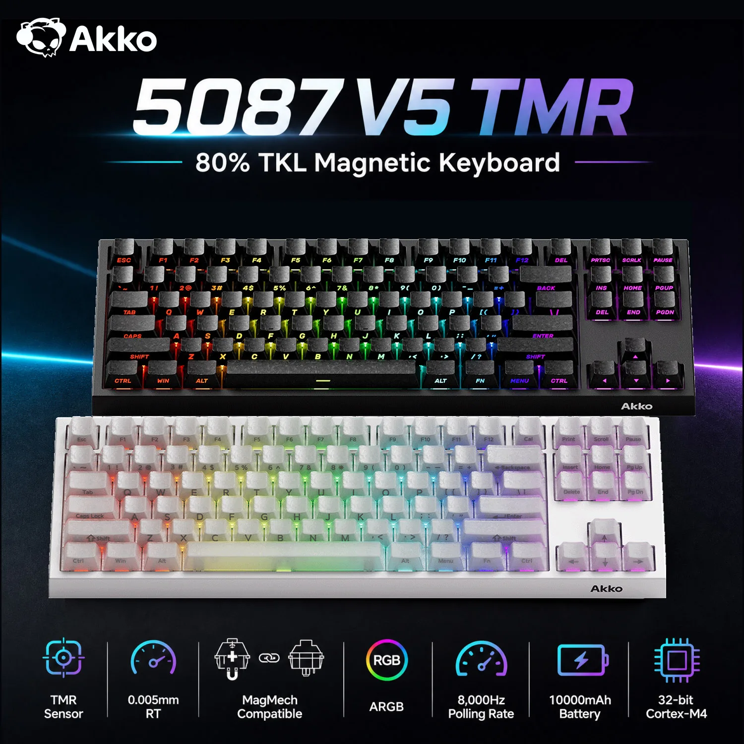 Akko 5087 V5 TMR マグネティックキーボード 88キー TKLレイアウト ARGB ホットスワップ対応 フルレンジRT 0.005mm デュアル8K トライモード ゲーミングキーボード