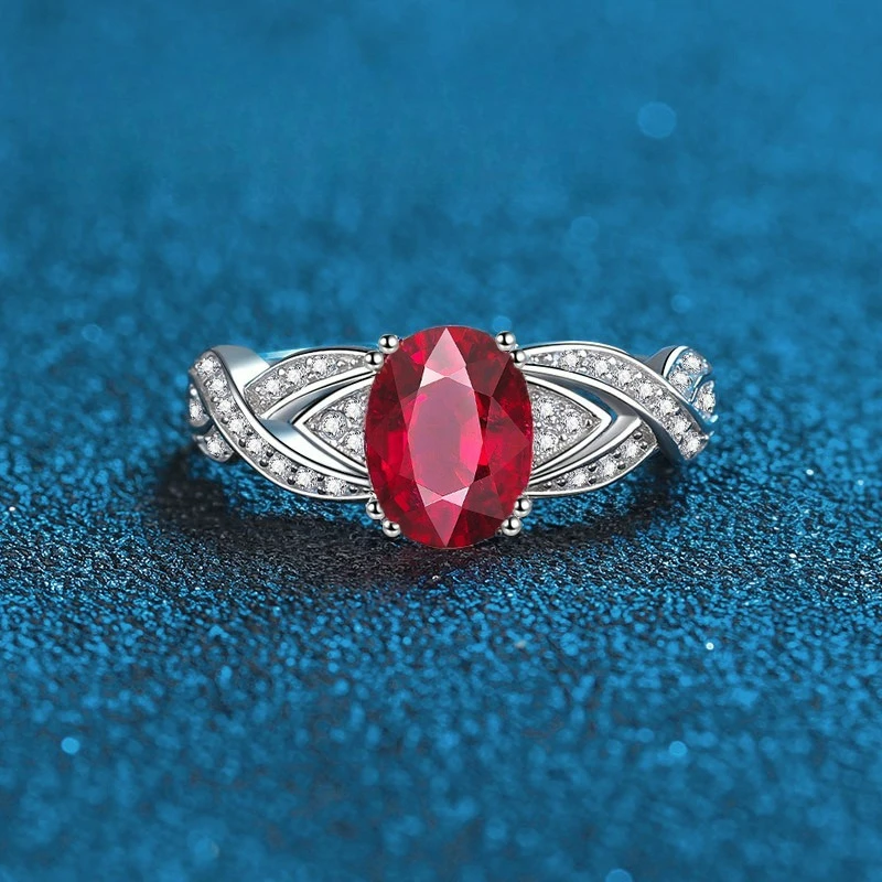 

PT950 Платиновый искусственный культивированный драгоценный камень в форме яйца Голубь Кроваво-красный, синий, зеленый, розовый Набор четырехцветных женских колец с 3 каратами