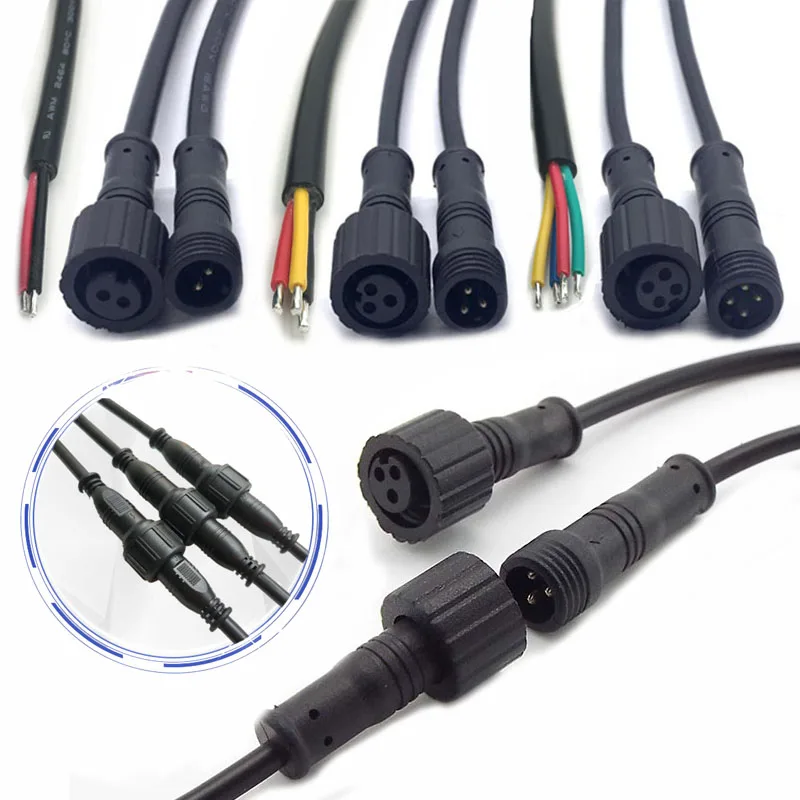 1 Piar 500V 3A 20cm Waterproof Power Cable Female Male 2Pin 3Pin 4Pin Jack Plug Adapter Connector Wire Connector Cords C4