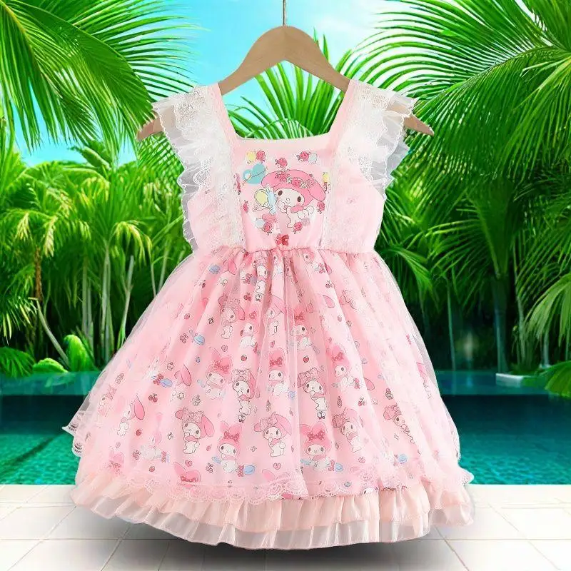 

Kuromi Girl Kawaii Hot Birthday Present Korean Version Children High Quality Dress Baby Puffed Skirt Round Neck CuteSummer