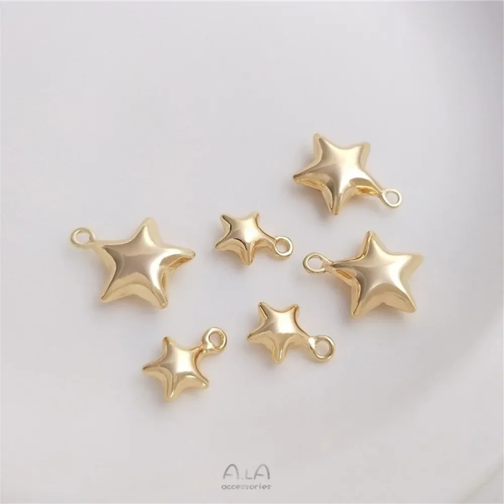 14K Gold-plated Three-dimensional Five-pointed Star Pendant Handmade Diy Bracelet Necklace Jewelry Pendant Hand-made Accessories