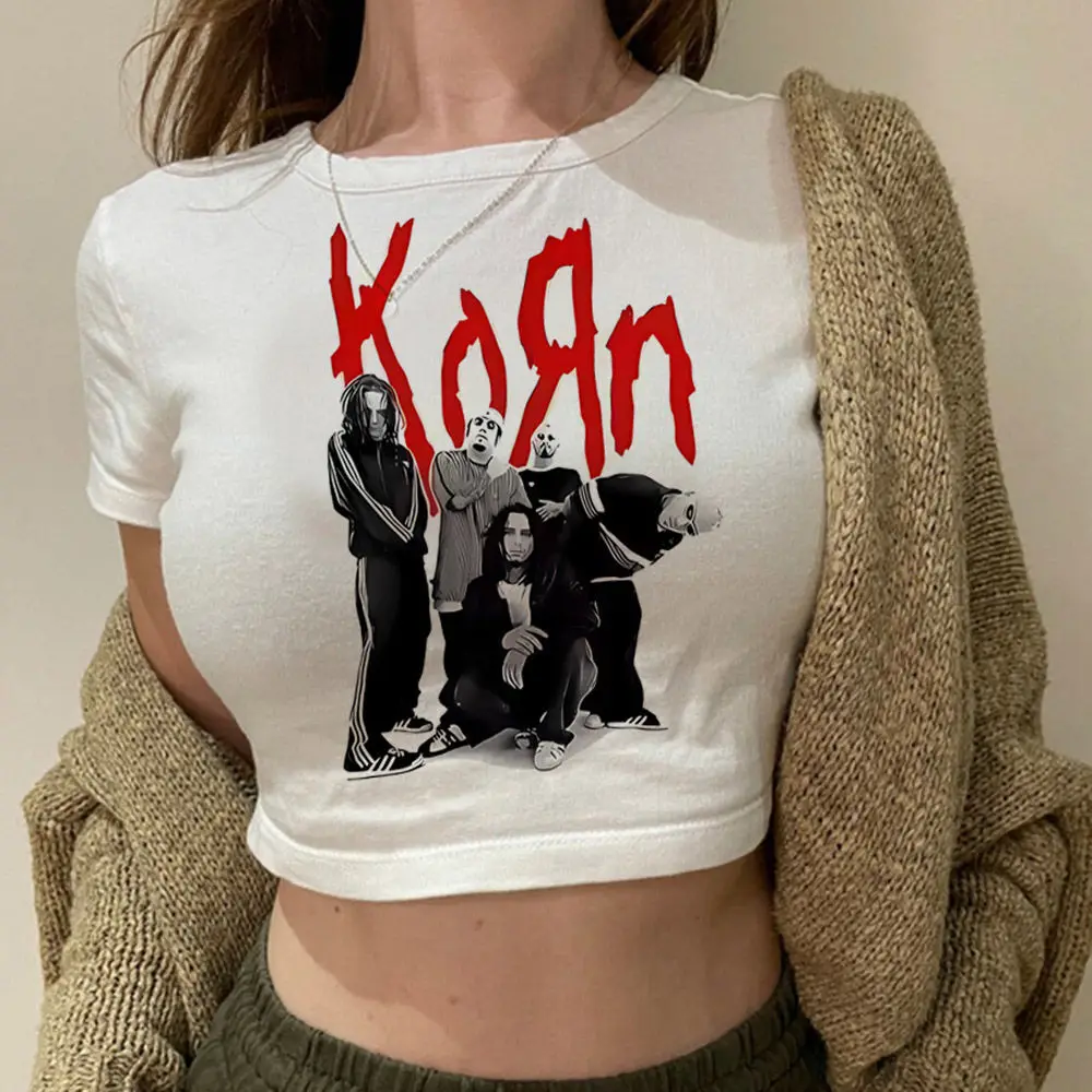 Korn crop top Streetwear harajuku coquette gyaru Slim Fit Cute summer vintage  Grunge teens tees