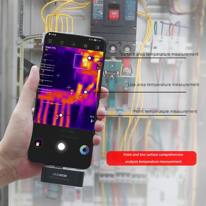 Cámara termográfica para teléfono inteligente CEM para detección de fugas de calefacción por suelo radiante, detección térmica de circuito, termómetro infrarrojo T-09F