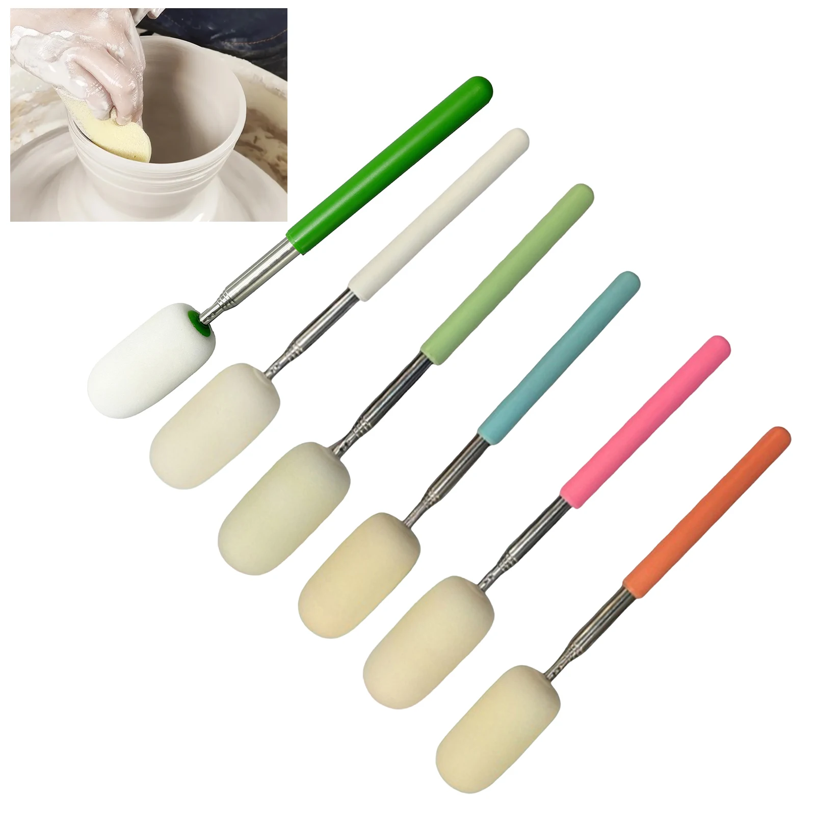 1/3Pcs Telescoping Pottery Sponge Stick Absorbent Long Pottery Cleaning Sponge Tall Narrow Pottery Water Removal Tools 해면봉