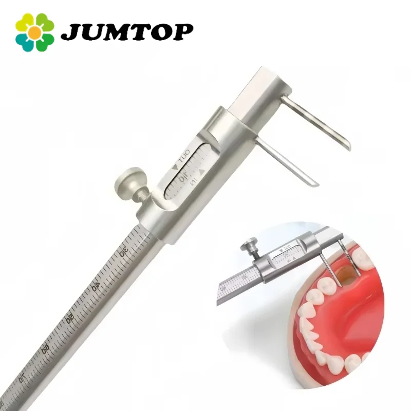 

JUMTOP Dental Orthodontic Sliding Caliper 0-80mm Double Scale Implant Measuring Gauge Ruler Dentist Tools