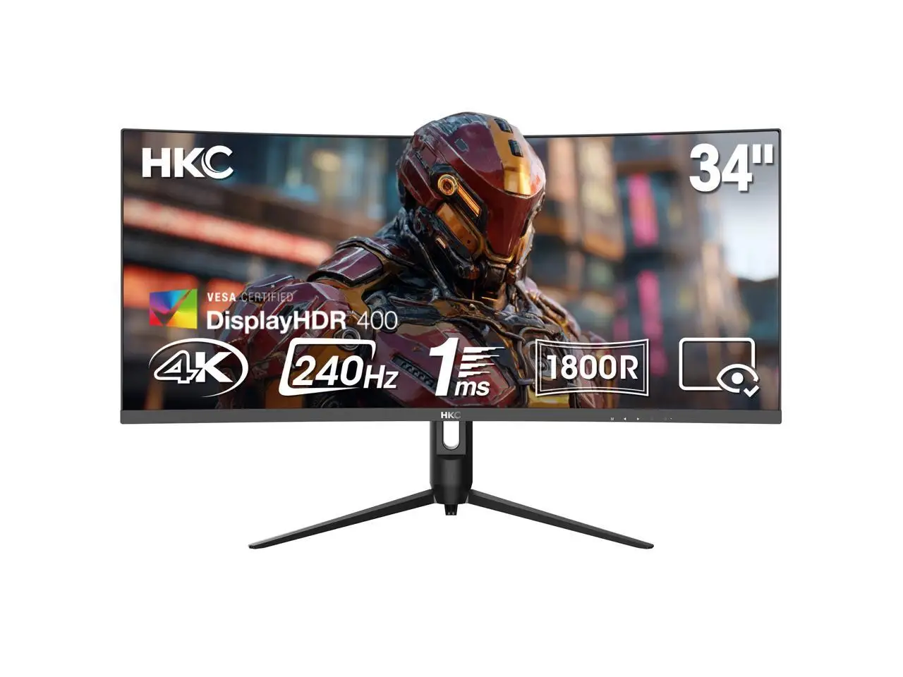 HKC 34 inch UltraWide QHD 2K 1440P (Quasi 4K) 240Hz 1ms DIC HDR400 95% DCI-P3 Curved Gaming Computer Monitor with Height Adjustable, Swivel, Pivot & Tilt Stand CG345UK