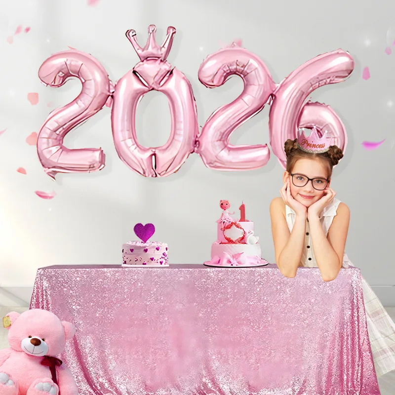 2026 لامعة تاج احباط بالون ليلة رأس السنة الاحتفال حفلة الألومنيوم فيلم زينة احتفالية الرقمية تحت عنوان حلية