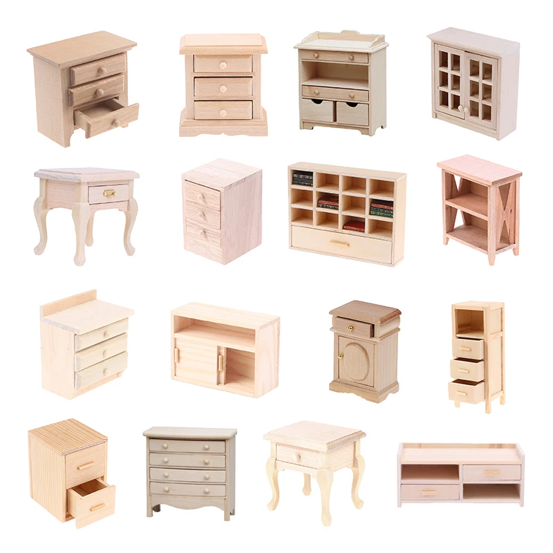 1:12 Dollhouse Miniature Bedside Table Series Storage Cabinet W/Drawer Model Doll House Bedroom Furniture Decor Toy Accessories