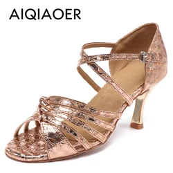 Latin Dance Shoes Latin Salsa Girl Dancing Shoes  Shiny Gold Ballroom Dance Shoes For Girls Ladies luxury women's