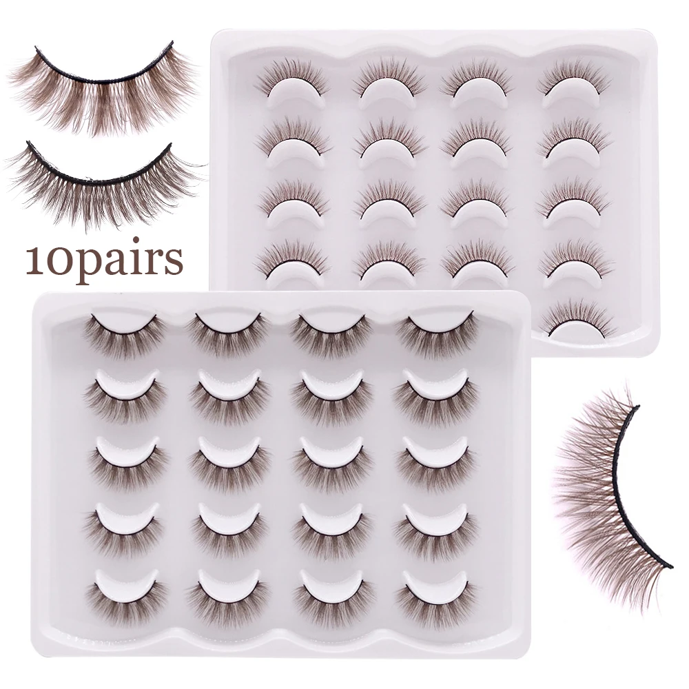 10pairs Natural Brown Eyelashes 3D Korea Silk Fiber Colored Blond Lashes Makeup Fluffy Cilias Wholesale Supplier False Eyelash