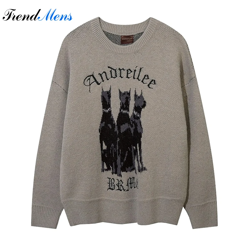 

Men's Doberman Pullover American Fashion Brand Harajuku Hip Hop Street Sweater Versatile Comfortable Casual Round Neck Knitwear