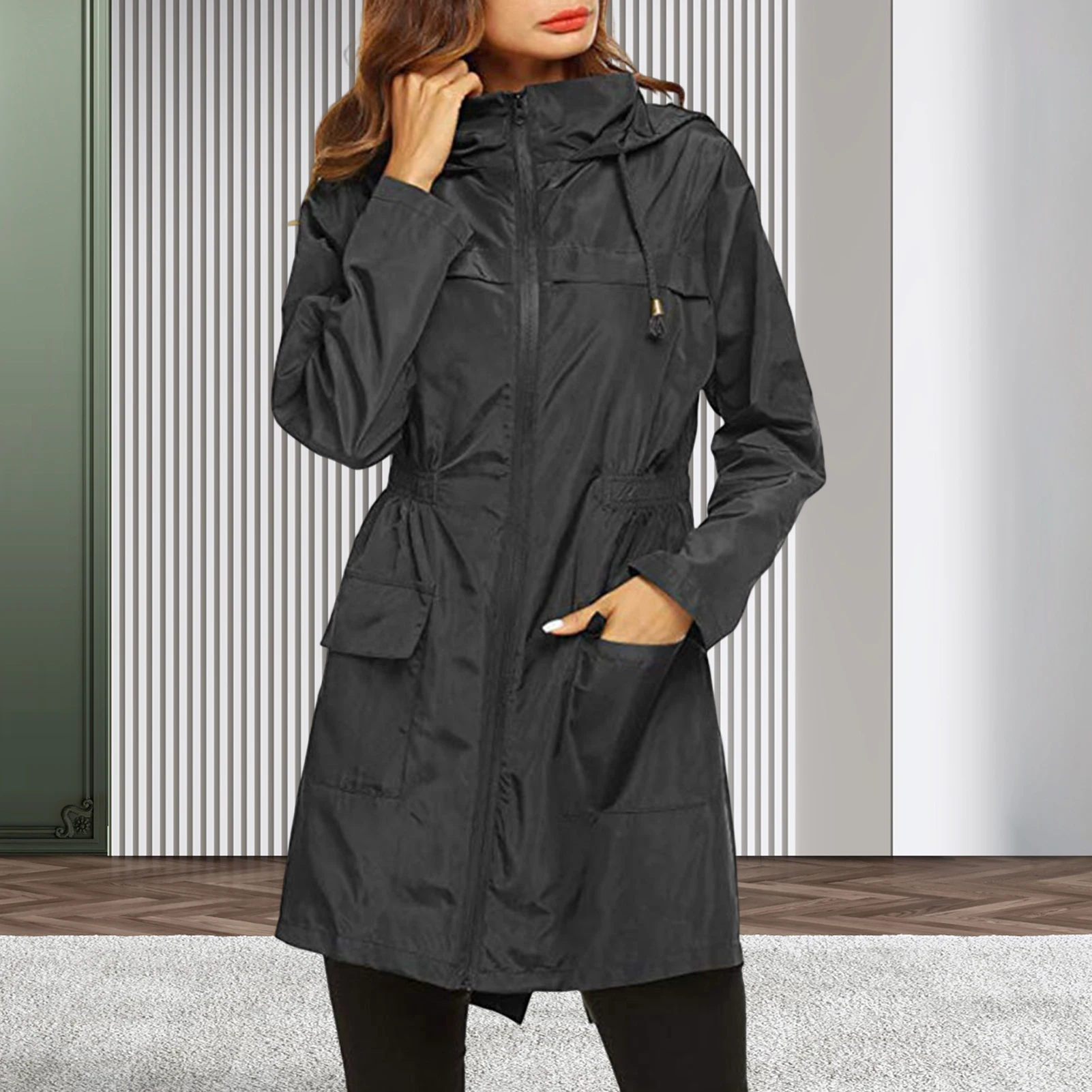 Women Zipper Hooded Raincoat Foldable and Easy to Carry Suitable for any Season and Outdoor Activities