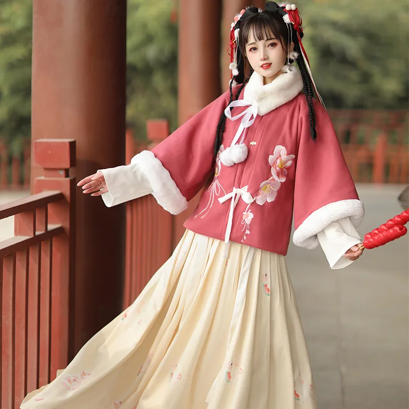 Autumn Winter Thicken Chinese Lady Hanfu Exquisite Embroidery Print Ancient Folk Eastern Clothing Traditional Chinese Costumes