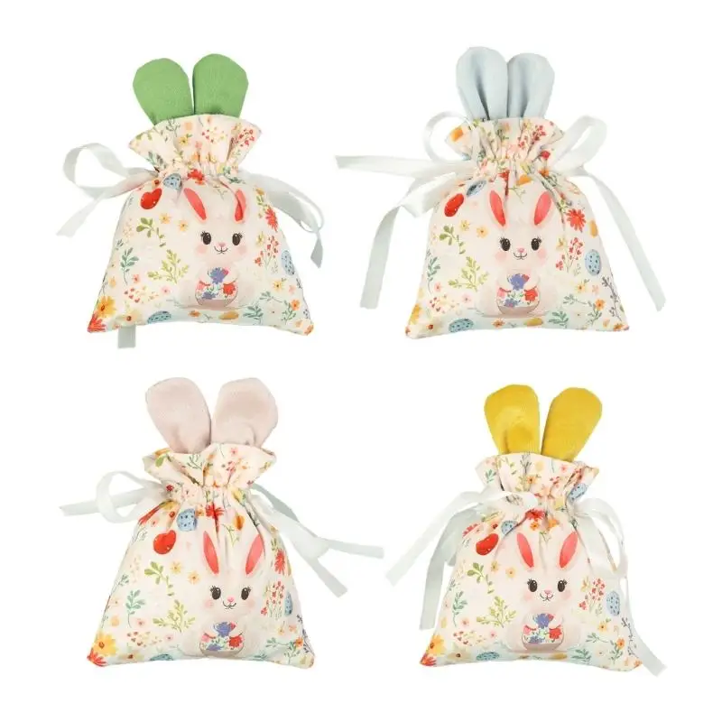 E8BD Easter Themed Rabbit Ears Drawstring Storage Bags Soft Plush Fabric Elegant for Gift Wrapping Home Organization and