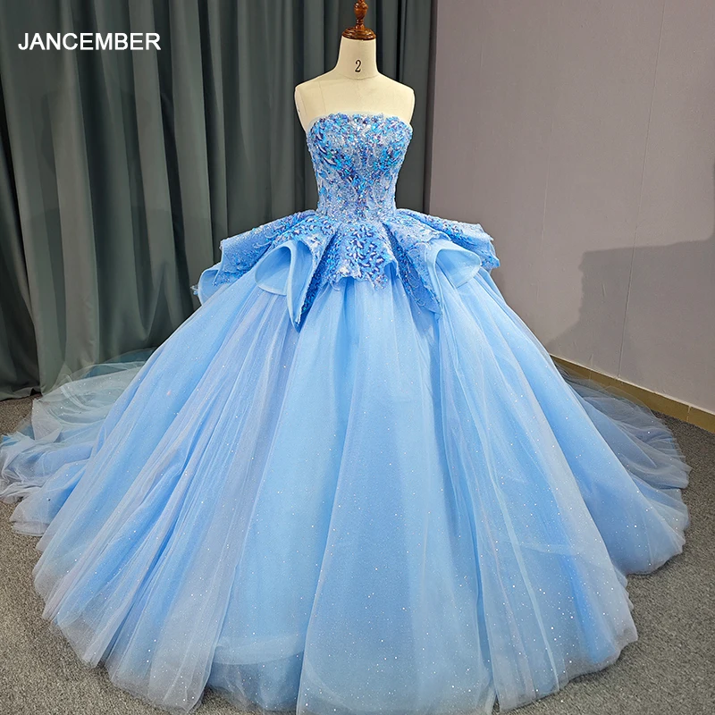 Jancember Stylish Surprise Price Quinceanera Dresses For Gril Sequins Ball Gown Strapless Lace Up Draped Bar Mitzvah DY6636