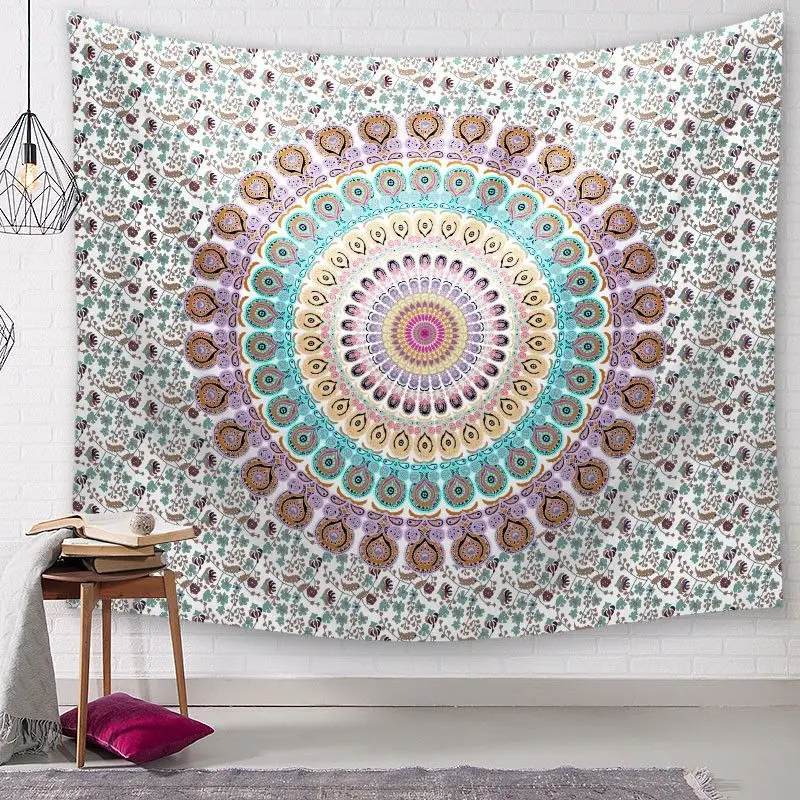 Bohemian Mandala Flower Circular Tapestry Colorful Geometry Ethnic Style Wall Hanging Yoga Studio Bedroom Dorm Home Decor