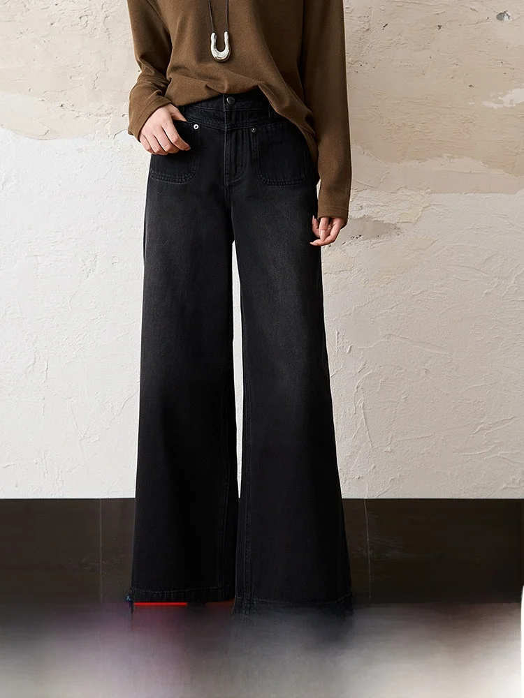 

Утягивающие широкие джинсы с высокой талией, двойная версия в стиле ретро, женские джинсы Blai, прямой крой, эластичные микроэластичные джинсы