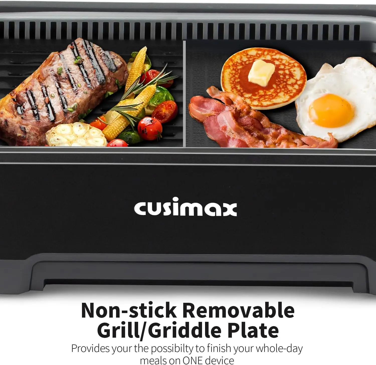 Indoor Grill, CUSIMAX Electric Grill with Non-stick Removable Grill/Griddle Plate, 1500W Korean BBQ Grill with LED Smart Display