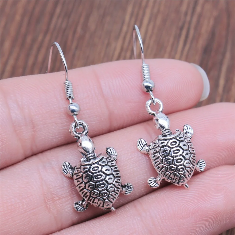 Handmade Simple Design Antique Silver Color Tortoise Pendant Earrings Dropshipping Drop Earrings