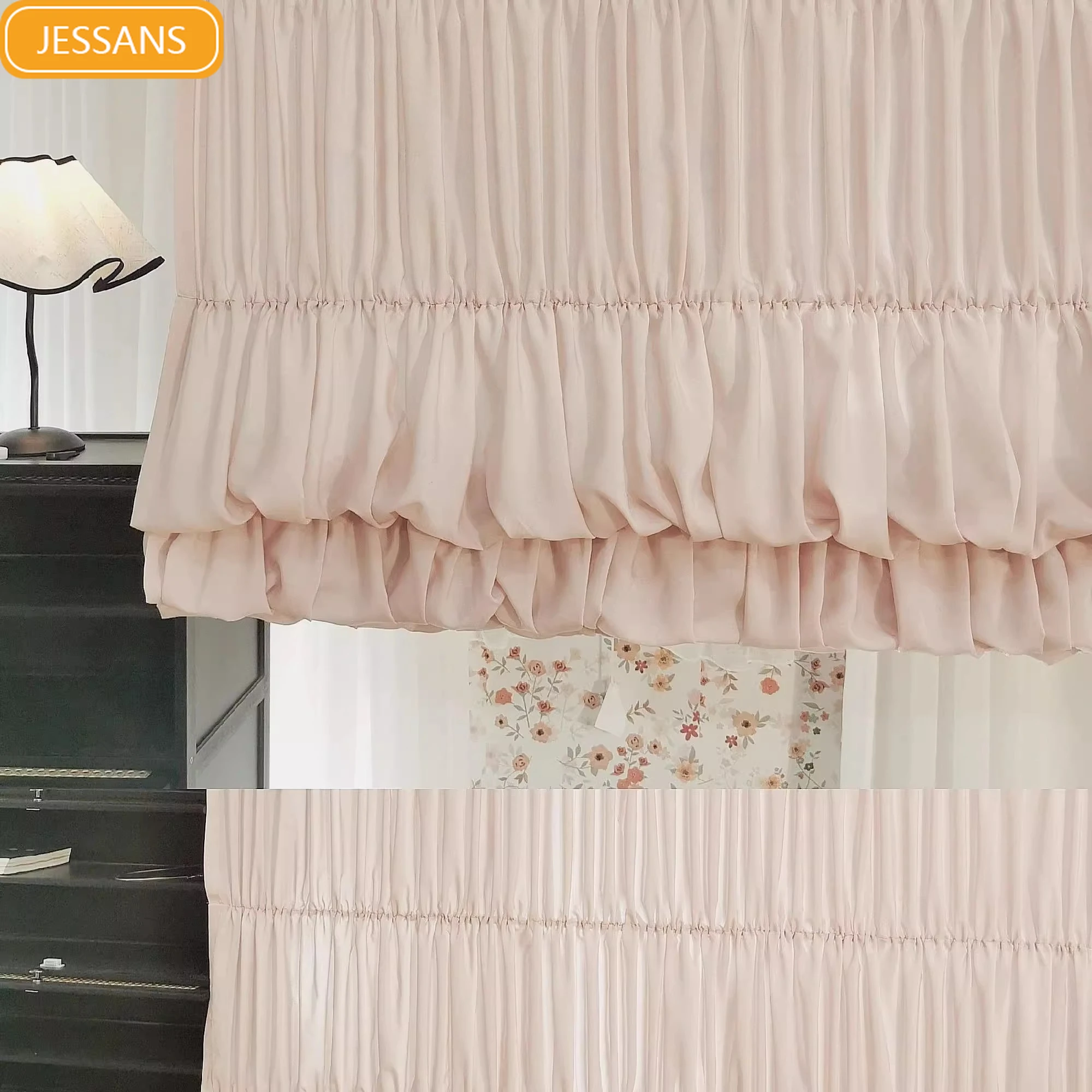 

Stretch Curtain Pink Sweetheart Window Screen Cloud Cake Skirt Roman Curtains Dining Room Kitchen Living Bedroom Partition