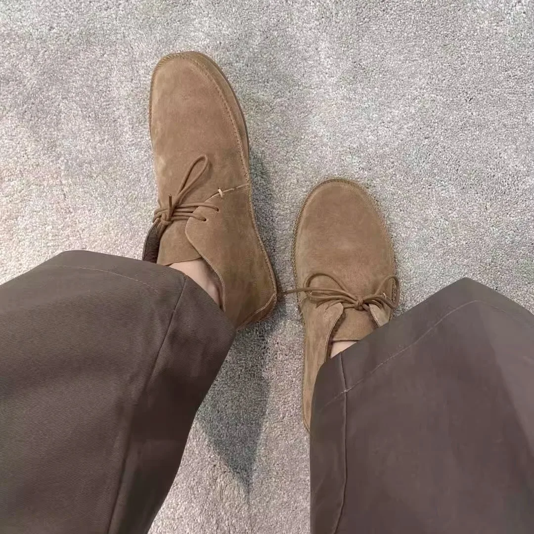 البني الجلد المدبوغ Chukka النساء الأحذية الدانتيل متابعة شيرلينغ اصطف حذاء من الجلد الدافئة أحذية كاجوال لخريف شتاء ارتداء اليومي والخارجية #3