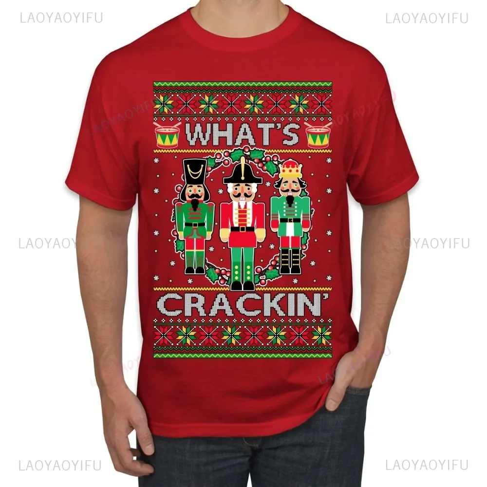 Wild Bobby What's Crackin' Funny Nutcracker Meme Ugly Christmas Men Cotton T-Shirt Nutcracker Christmas Graphics Men Streetwear