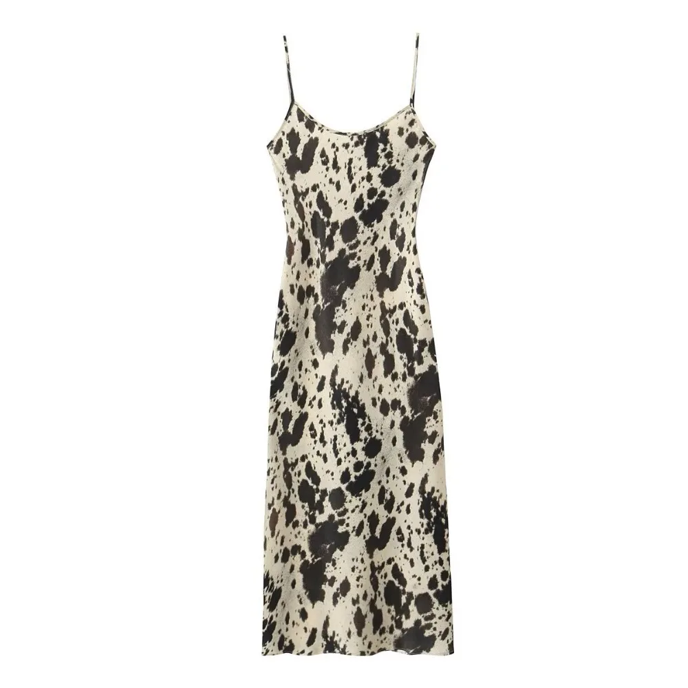 

New Sleeveless Halter Dress Animal Printed Backless Sling Dress Slim Spaghetti Strap Long Dresses Summer