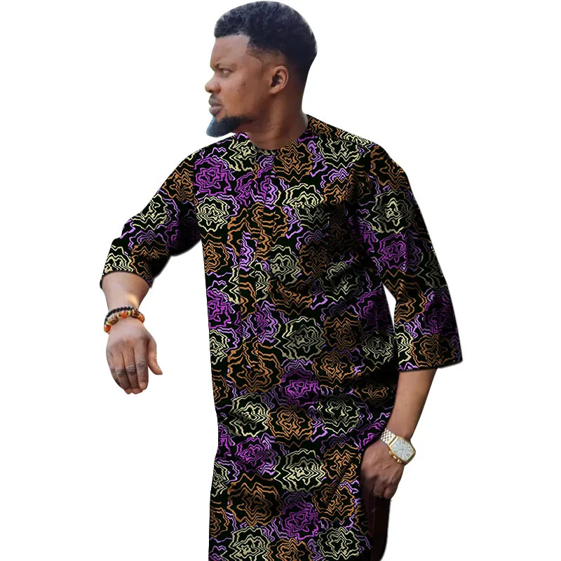 Nigerian Fashion Men's Shirt 3/4 Sleeve Ankara Tops Tailor Design Made Male African Wedding Party Wear