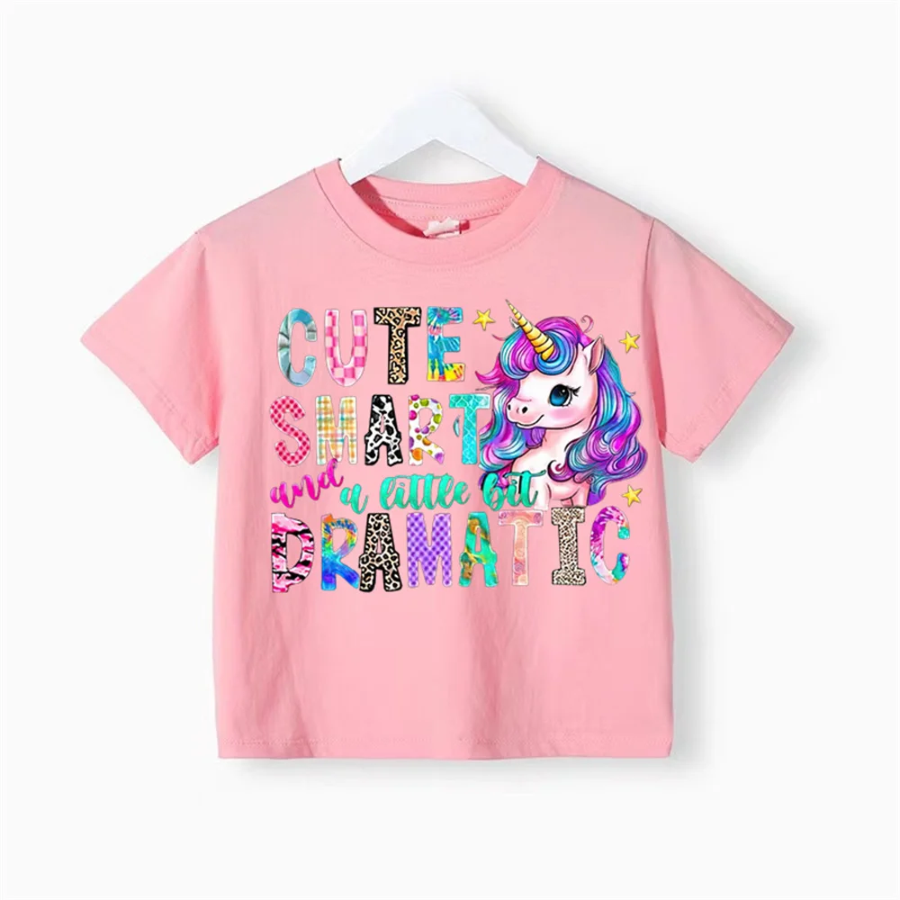 Cute kids Summer cartoon alphabet print doll round neck Cotton T-shirt Simple fashion boys girls top Cotton T-shirt top