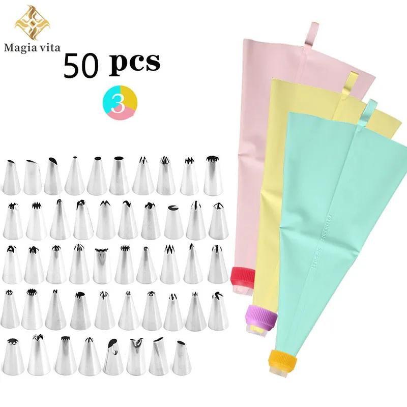 

50 Pcs Set Cream Nozzles Pastry Baking Tools Accessories For Cake Decorating Pastry Bag Kitchen Bakery Confectionery Equipment