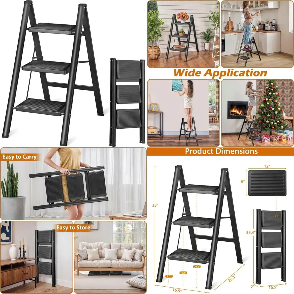 draagbare vouwladder met brede antisliptreden, stevige stalen opstapkruk voor volwassenen, lichtgewicht en compact