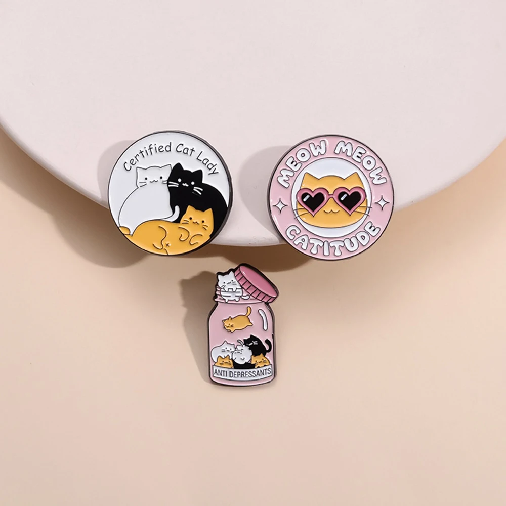 Jar Anti Depressants Cats Badge Bottle Mental Heath Enamel Pin Brooch Certified Cat Lady Meow Catitude Animal Pill Gift Jewelry