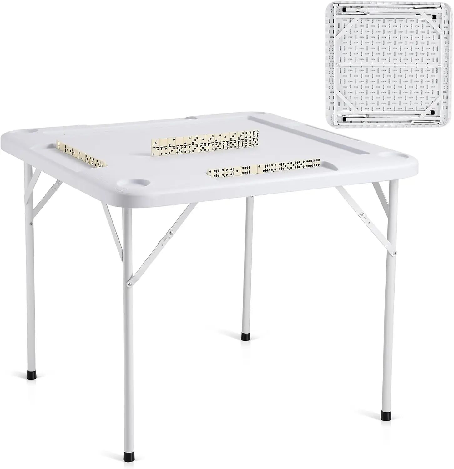 

VEVOR Mahjong Table, Square 4 Player Folding Card Table with 4 Cup Holders & 4 Chip Trays, Portable Domino Game Table with 1 Set