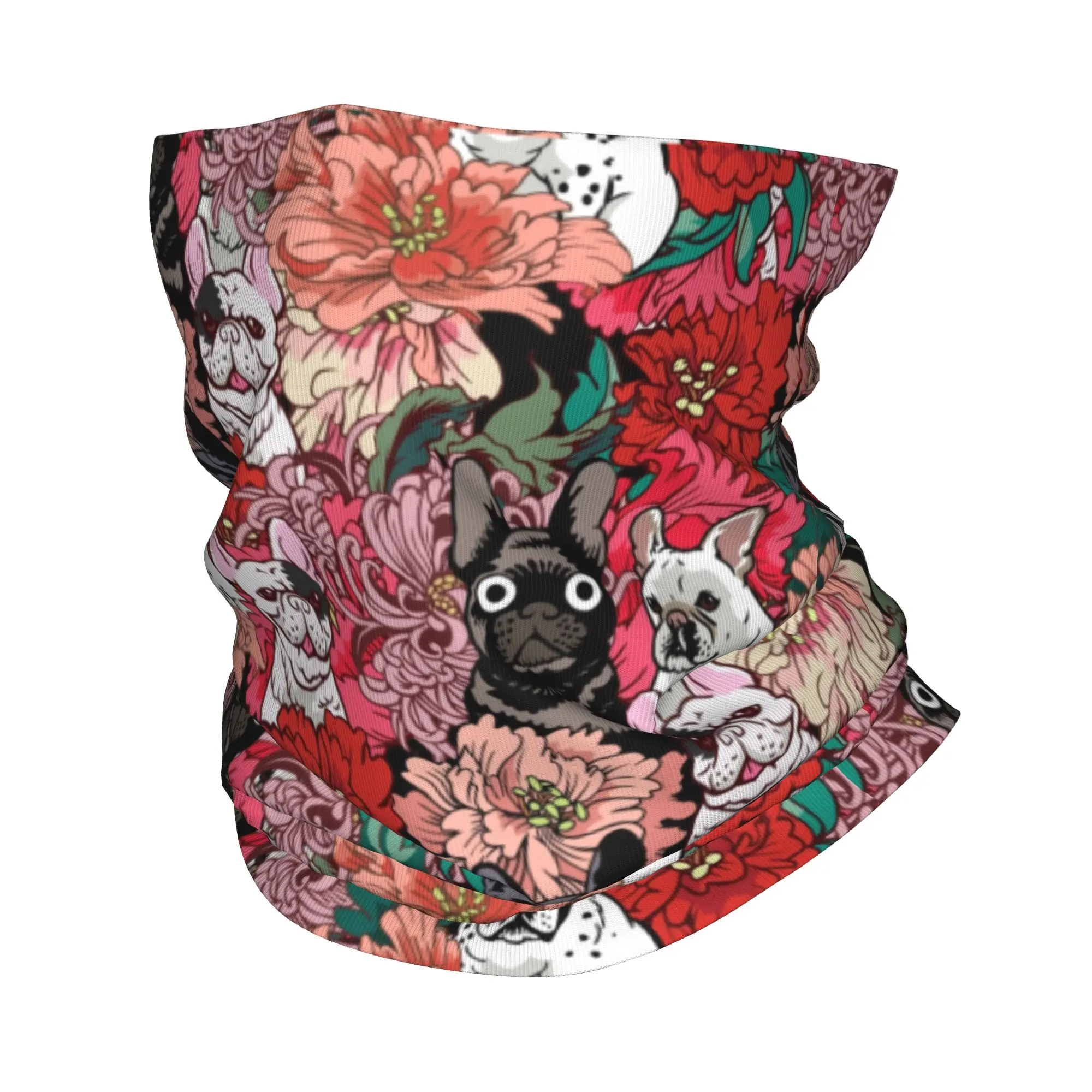 

Custom French Bulldog Flowers Bandana Neck Warmer Men Women Winter Ski Tube Scarf Gaiter Frenchie Dog Lover Face Cover