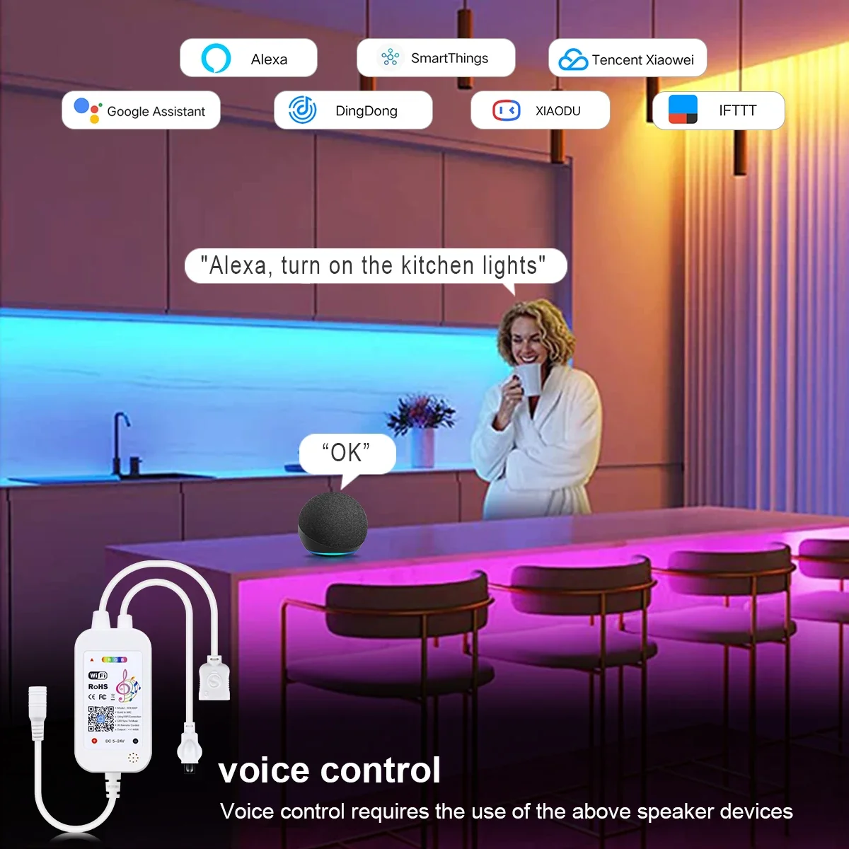 DC5V-24V TUYA RGB Controller Built-in MIC Music Play Support SmartLife Alexa Google Home APP Voice Control For LED Strip Light