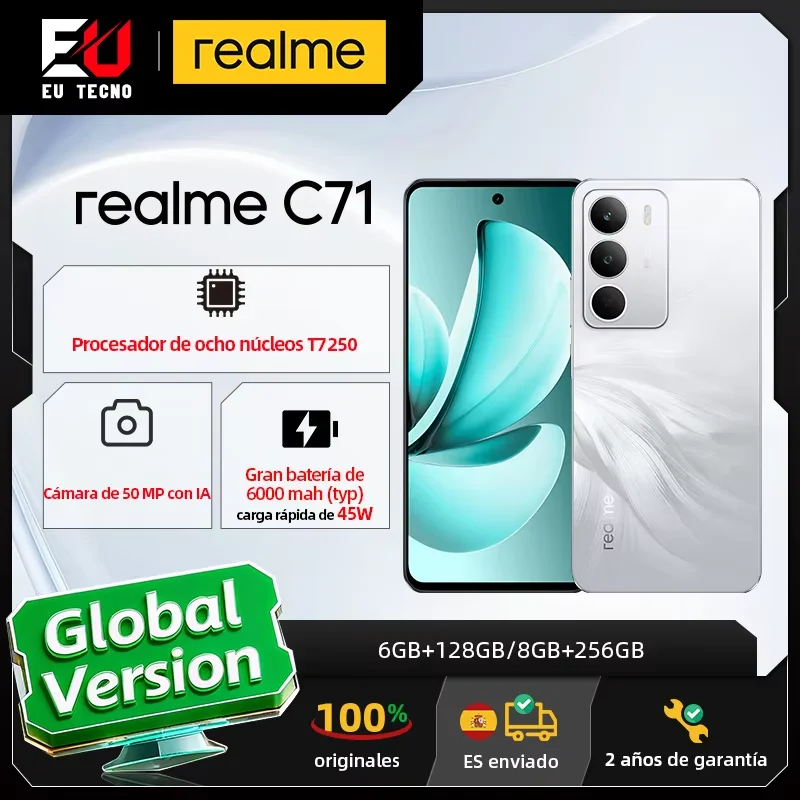 Version mondiale realme C71 4G Smartphone 6.67 pouces 120Hz 6300mAh batterie massive 45W Charge rapide 50MP AI cam�ra