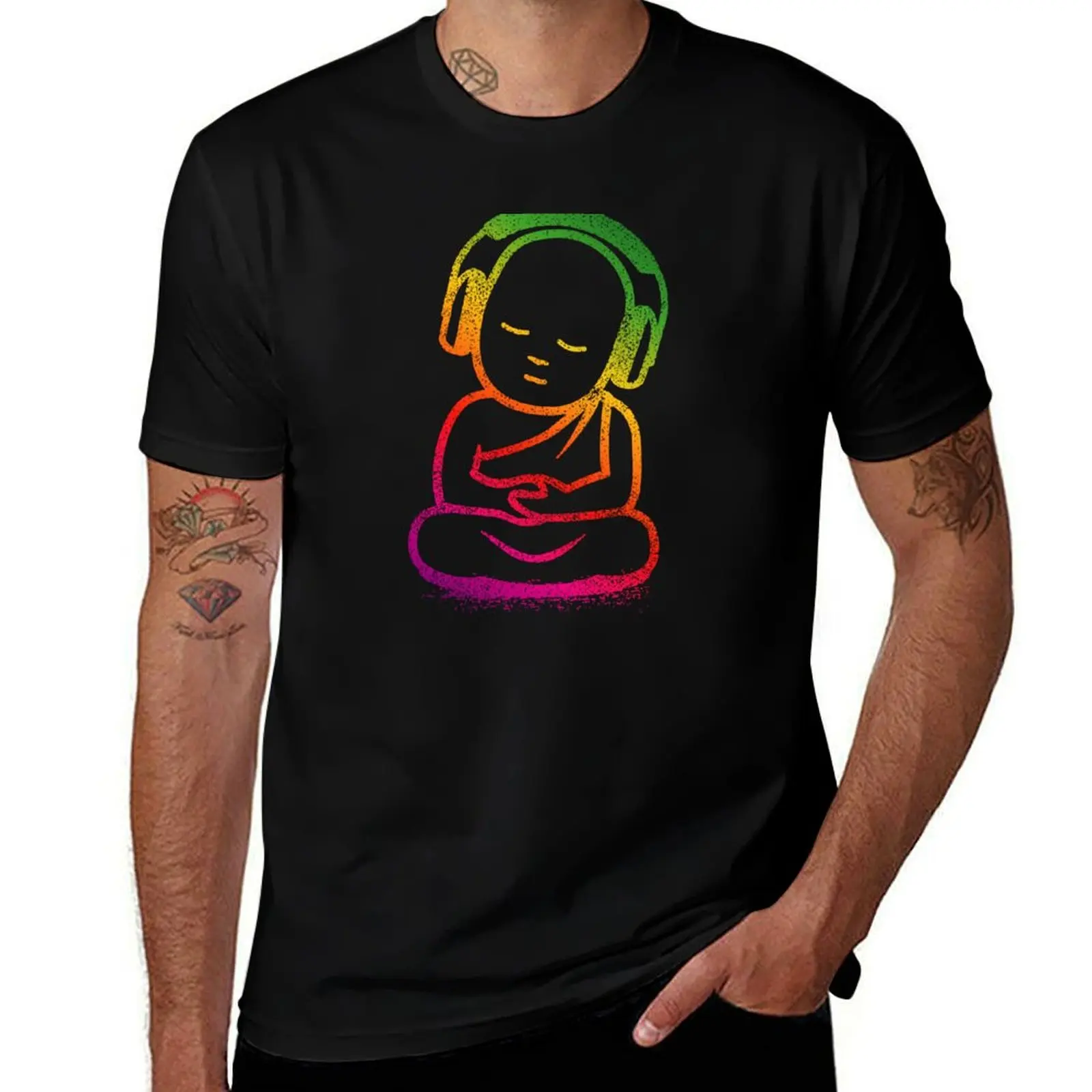 

Buddha Headphones - Buddhist Monk DJ Spectrum Rainbow T-Shirt man t shirt designer t shirts for man slim fit